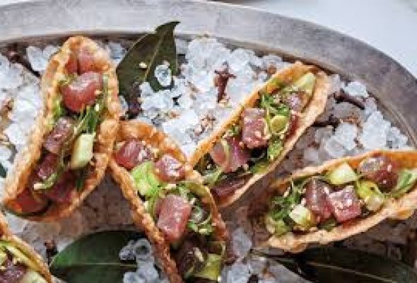 Tuna Taco sweet chili ,ponzo sauce